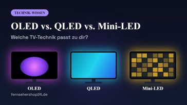 Vergleich der TV-Techniken OLED, QLED und Mini-LED – drei Fernseher mit unterschiedlichen Display-Technologien