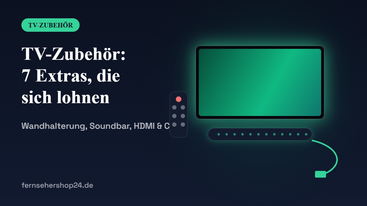 Fernseher mit Wandhalterung, Soundbar, Fernbedienung und HDMI-Kabel – sinnvolles TV-Zubehör